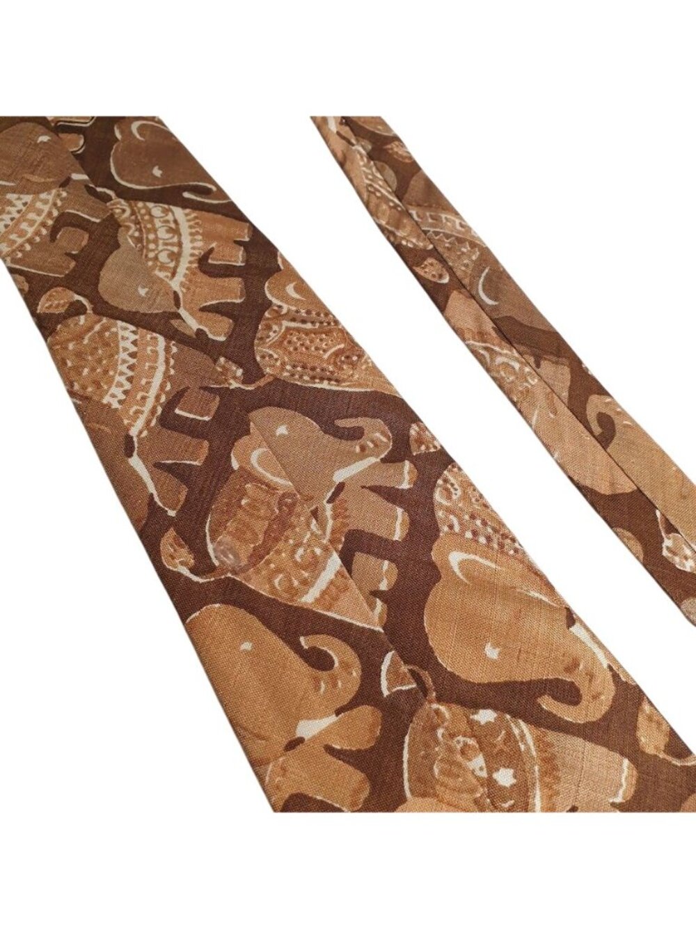 Vintage Elephant Print Brown Tie Handmade Safari Style Mens Animal Necktie Gift - Picture 4 of 5